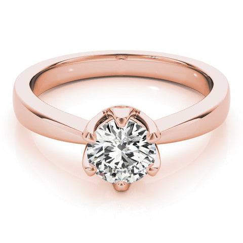 Rose gold Round Solitaire Engagement Ring with Six-Prong Setting and Tapered Band