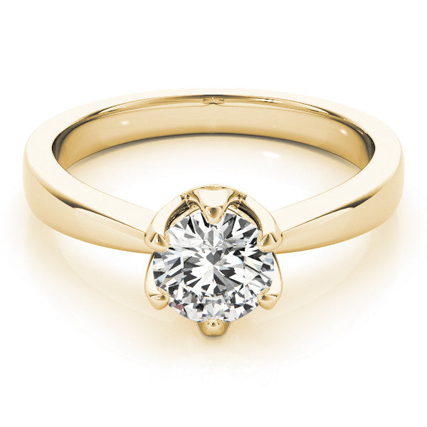 Yellow gold Round Solitaire Engagement Ring with Six-Prong Setting and Tapered Band