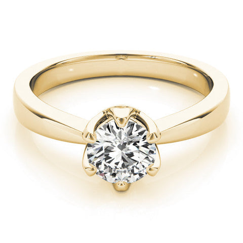 Yellow gold Round Solitaire Engagement Ring with Six-Prong Setting and Tapered Band