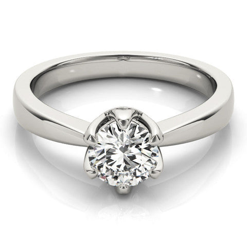 White gold Round Solitaire Engagement Ring with Six-Prong Setting and Tapered Band