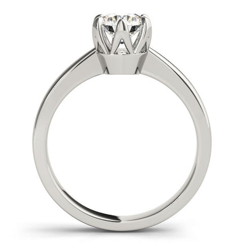 White gold Round Solitaire Engagement Ring with Six-Prong Setting and Tapered Band