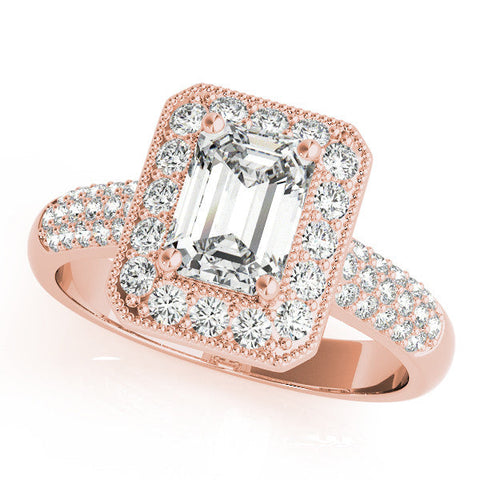 Rose gold Cushion Cut Halo Diamond Pave Band with Four-Prong Setting