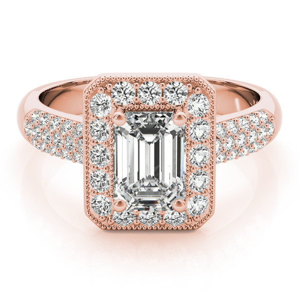 Rose gold Cushion Cut Halo Diamond Pave Band with Four-Prong Setting