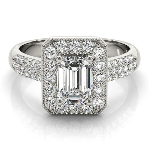 Platinum Cushion Cut Halo Diamond Pave Band with Four-Prong Setting
