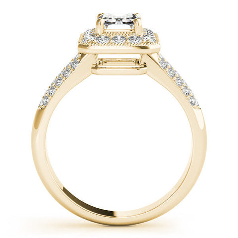 Yellow gold Oval Cut Halo Diamond Pave Band with Four-Prong Setting