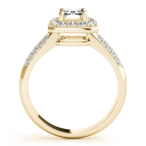 Yellow gold Cushion Cut Halo Diamond Pave Band with Four-Prong Setting