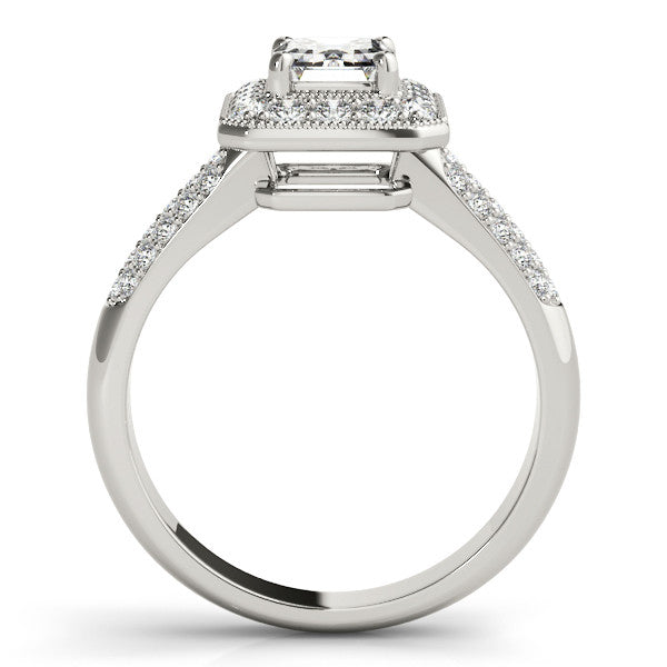Silver Round Cut Halo Diamond Pave Band with Four-Prong Setting