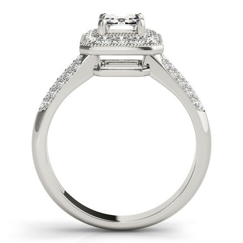 White gold Marquise Cut Halo Diamond Pave Band with Four-Prong Setting