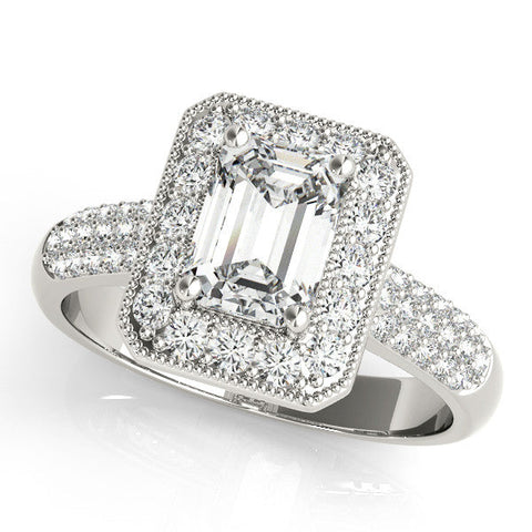 White gold Princess Cut Halo Diamond Pave Band with Four-Prong Setting