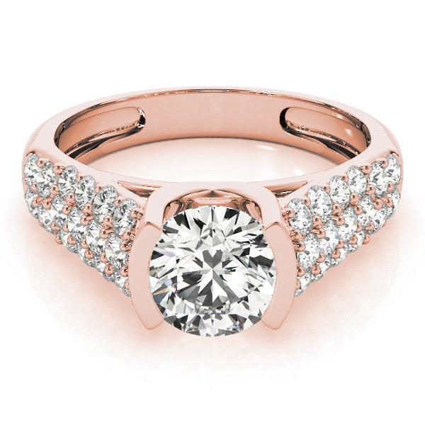 Rose gold Round Cut Diamond Channel Set Pave Band with Tension Prong Setting