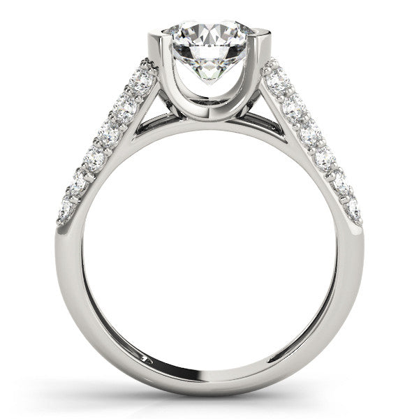 Silver Round Cut Diamond Channel Set Pave Band with Tension Prong Setting