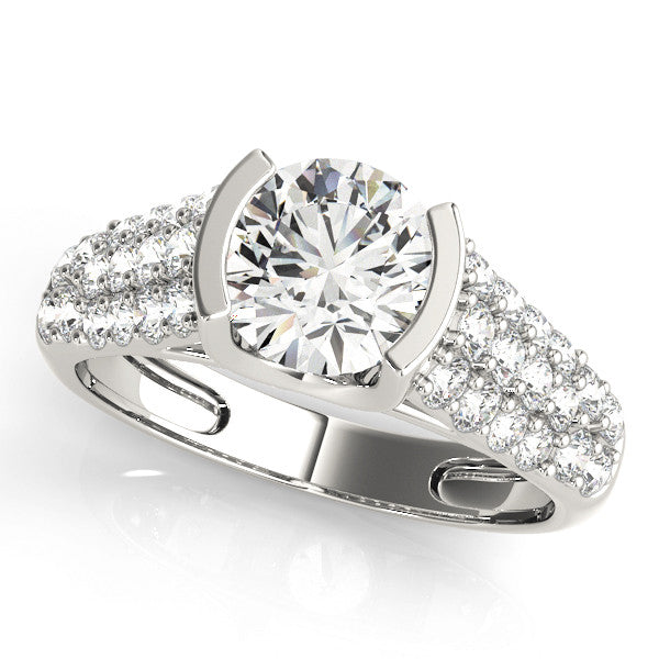 White gold Round Cut Diamond Channel Set Pave Band with Tension Prong Setting