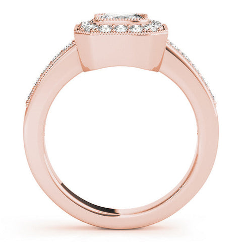 Rose gold Cushion-Cut Diamond Halo Engagement Ring with Pave Band and Prong Setting