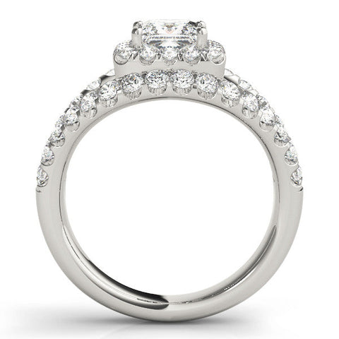 White gold Princess Cut Halo Split Shank Ring with Four-Prong Setting