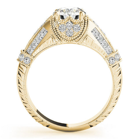 Yellow gold Vintage Milgrain Round Diamond Split Shank Ring with Prong Setting