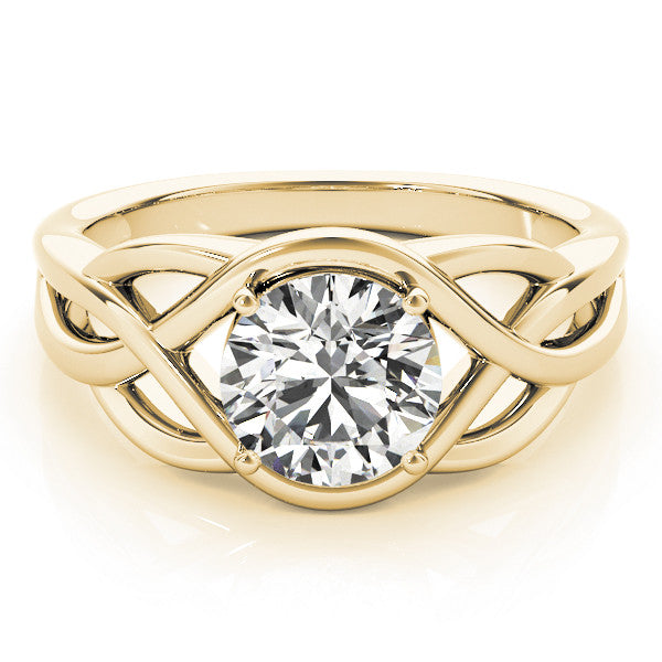 Yellow gold Round Solitaire Intertwined Band Prong Setting Ring