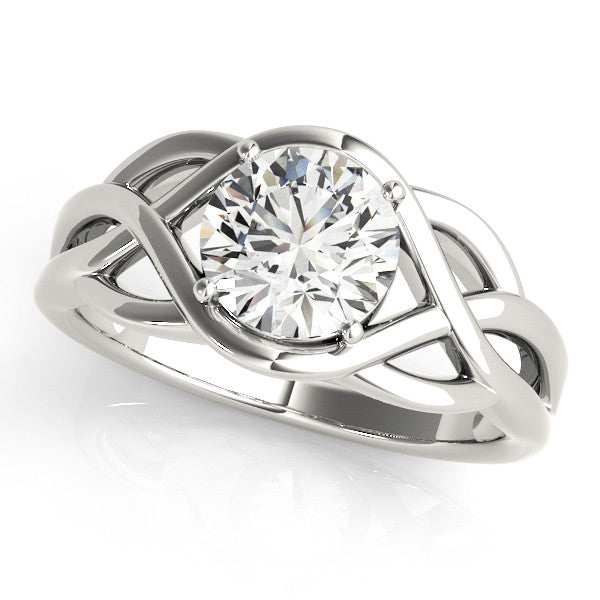 White gold Round Solitaire Intertwined Band Prong Setting Ring