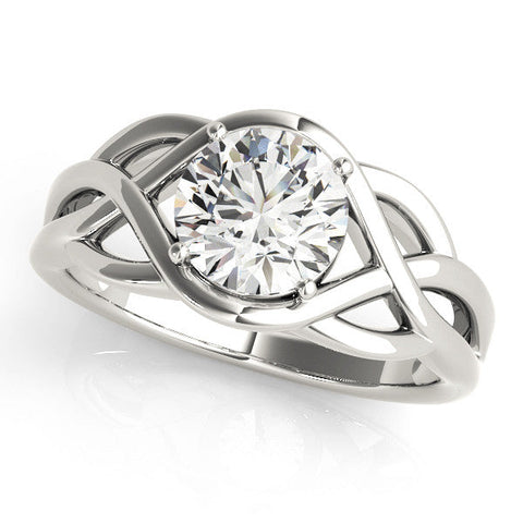 White gold Round Solitaire Intertwined Band Prong Setting Ring