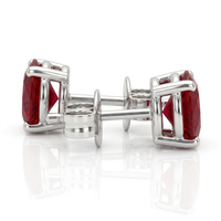 Timeless Round Cut Ruby And Diamond Stud Earrings With Four Prong Setting