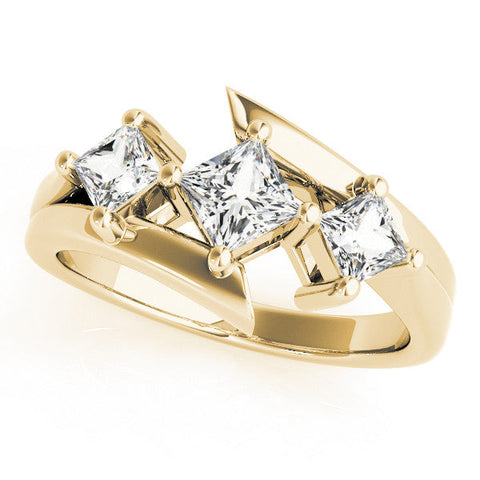 Yellow gold Three-Stone Cushion Cut Tension Band Ring with Four-Prong Setting