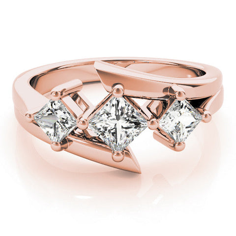 Rose gold Three-Stone Princess Cut Tension Band Ring with Four-Prong Setting