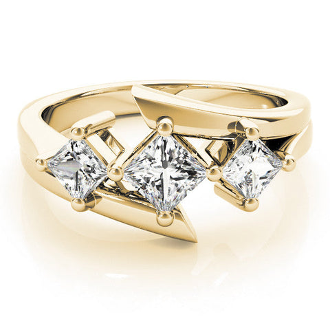 Yellow gold Three-Stone Cushion Cut Tension Band Ring with Four-Prong Setting