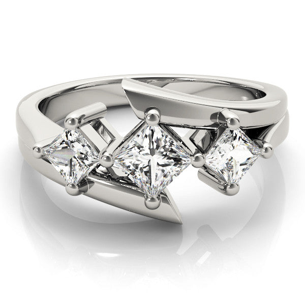 White gold Three-Stone Marquise Cut Tension Band Ring with Four-Prong Setting