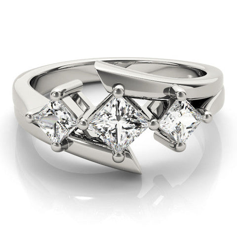Platinum Three-Stone Heart Cut Tension Band Ring with Four-Prong Setting