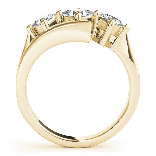 Yellow gold Three-Stone Princess Cut Tension Band Ring with Four-Prong Setting
