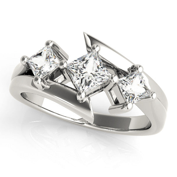 White gold Three-Stone Pear Cut Tension Band Ring with Four-Prong Setting