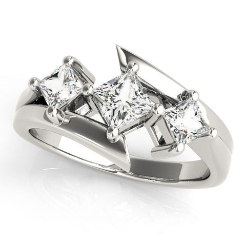 White gold Three-Stone Pear Cut Tension Band Ring with Four-Prong Setting
