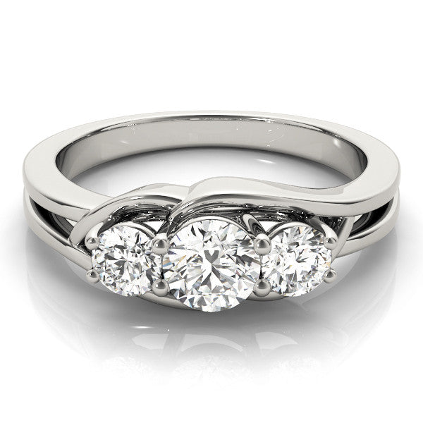 Platinum Three-Stone Round Diamond Split Shank Prong Setting Ring