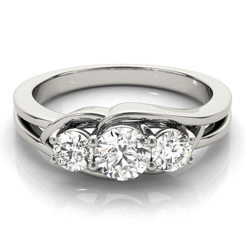 Platinum Three-Stone Round Diamond Split Shank Prong Setting Ring