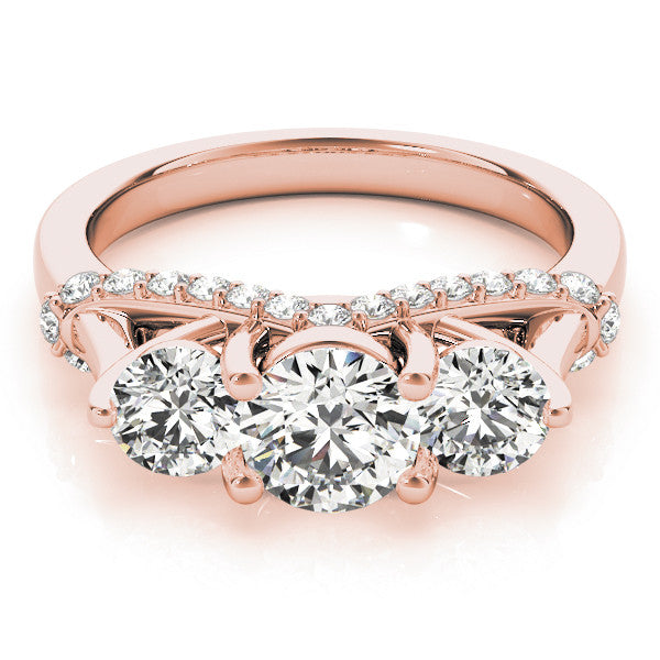 Rose gold Three-Stone Round Diamond Pave Band with Prong Setting