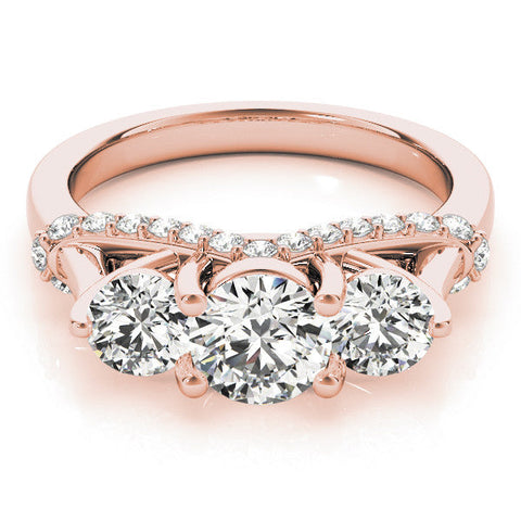 Rose gold Three-Stone Round Diamond Pave Band with Prong Setting