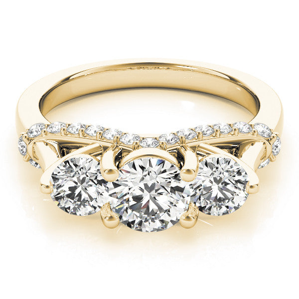Yellow gold Three-Stone Round Diamond Pave Band with Prong Setting