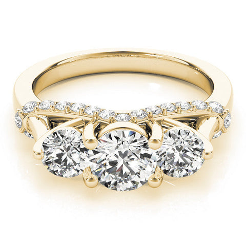 Yellow gold Three-Stone Round Diamond Pave Band with Prong Setting