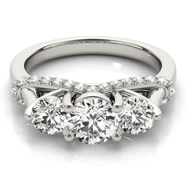 White gold Three-Stone Round Diamond Pave Band with Prong Setting