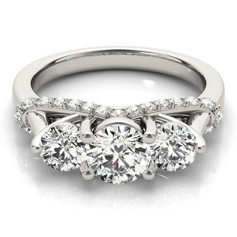 White gold Three-Stone Round Diamond Pave Band with Prong Setting