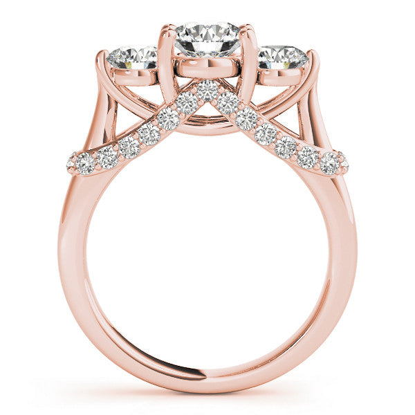 Rose gold Three-Stone Round Diamond Pave Band with Prong Setting