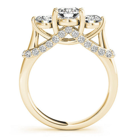 Yellow gold Three-Stone Round Diamond Pave Band with Prong Setting