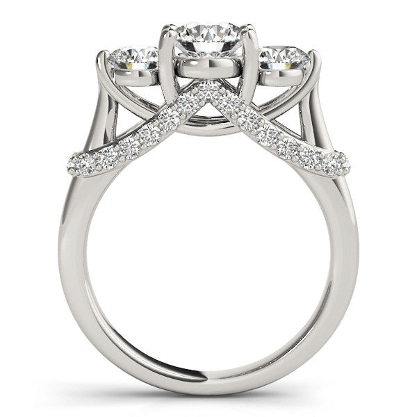 White gold Three-Stone Round Diamond Pave Band with Prong Setting