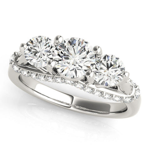 White gold Three-Stone Round Diamond Pave Band with Prong Setting