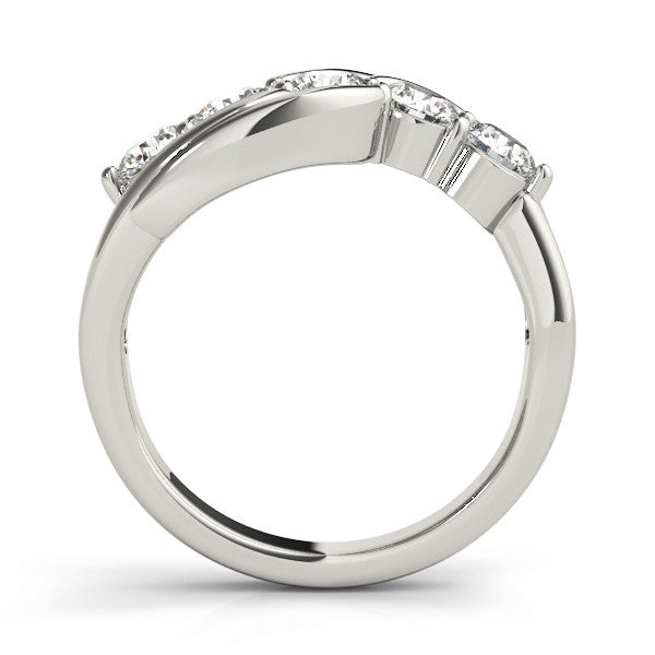 Platinum Five-Stone Round Diamond Crossover Band with Prong Setting