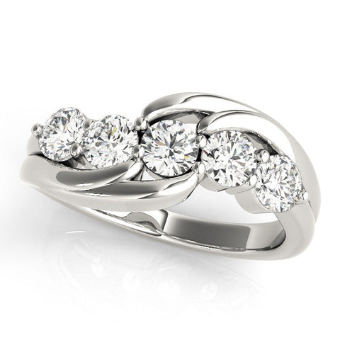 White gold Five-Stone Round Diamond Crossover Band with Prong Setting