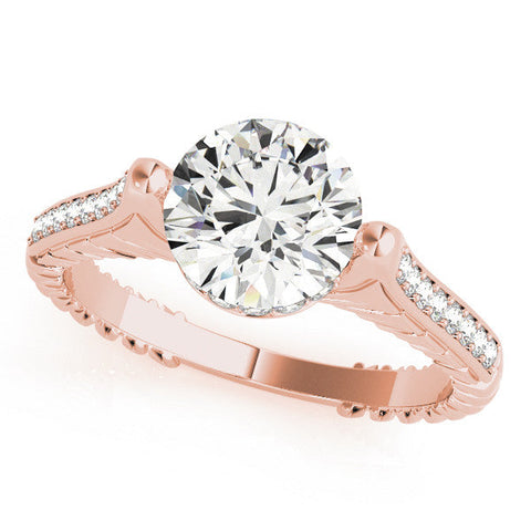 Rose gold Round Solitaire Diamond Ring with Channel Set Band and Bezel Prong Setting