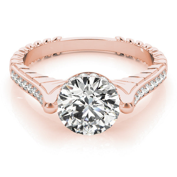 Rose gold Round Solitaire Diamond Ring with Channel Set Band and Bezel Prong Setting