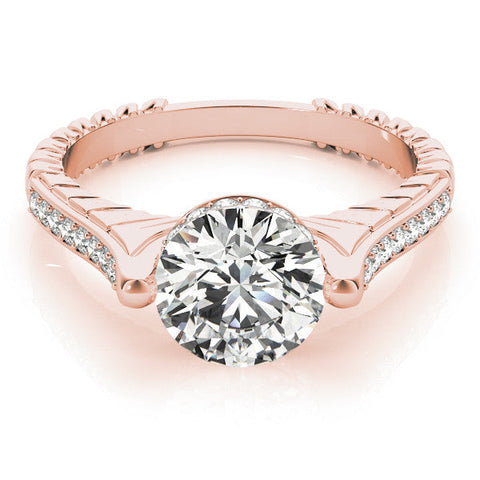 Rose gold Round Solitaire Diamond Ring with Channel Set Band and Bezel Prong Setting