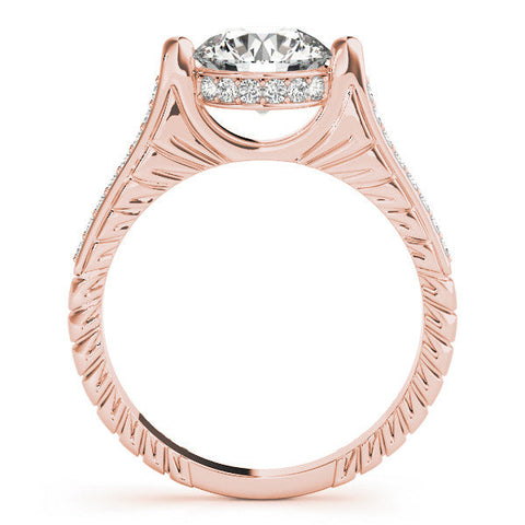 Rose gold Round Solitaire Diamond Ring with Channel Set Band and Bezel Prong Setting