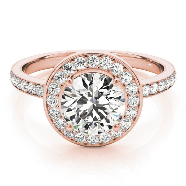 Rose gold Round Halo Diamond Pave Band with Four-Prong Setting